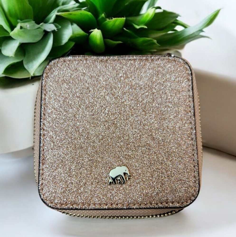 Banana Republic Rose Gold Glitter  Jewelry Travel Case Elephant Logo Zipper